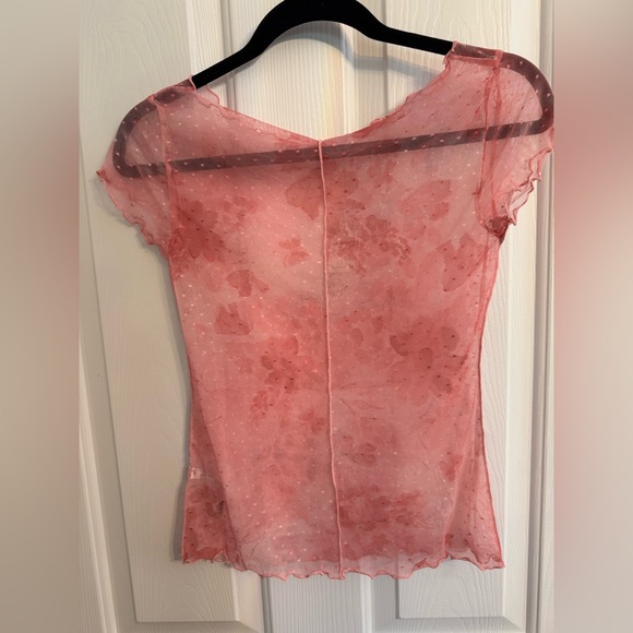 Free People Mesh Pink Floral Printed On The Dot Baby Tee - Picture 10 of 12